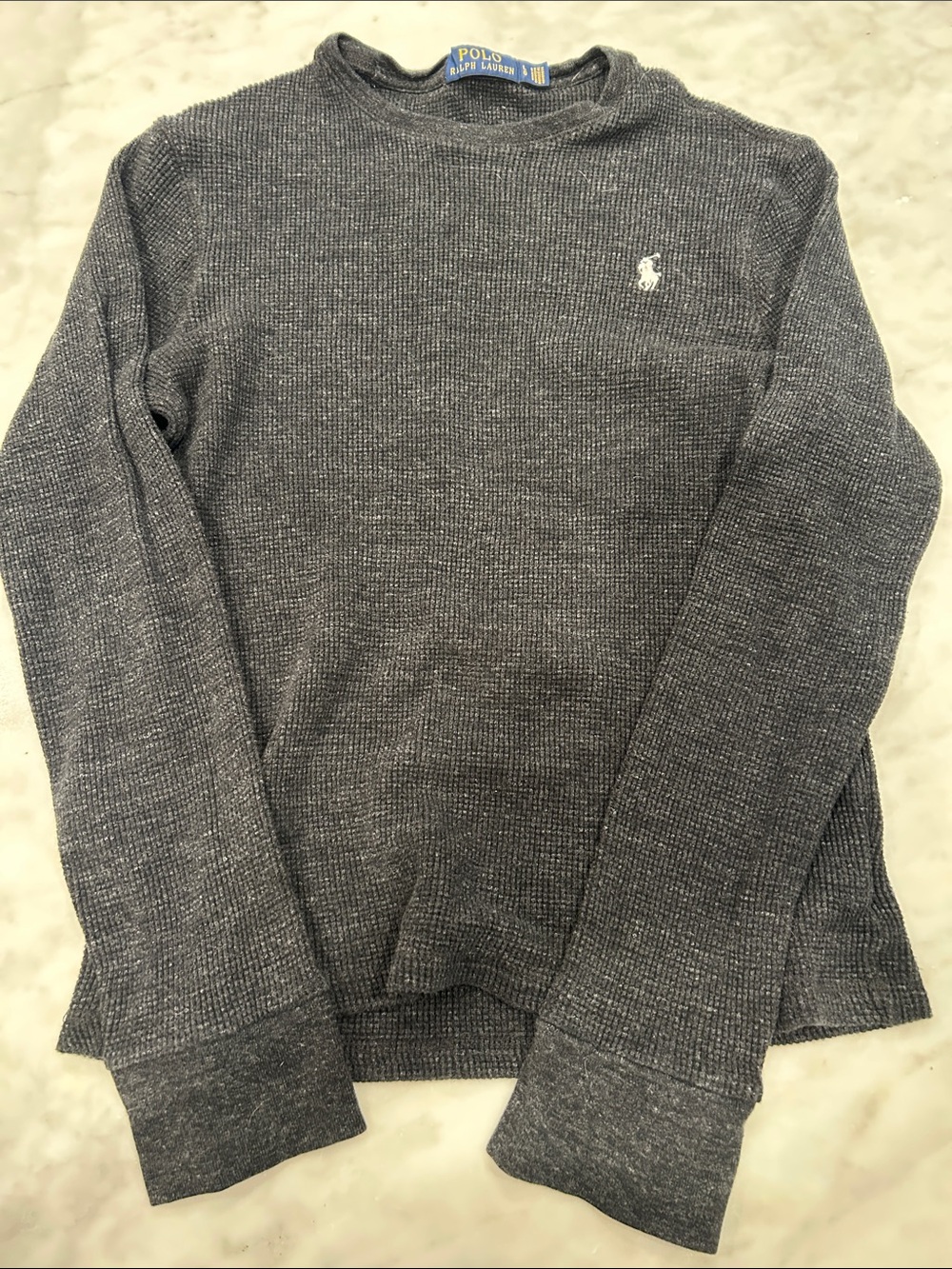 Polo by Ralph Lauren Womenโs Charcoal Waffle Crewneck Long Sleeve Shirt